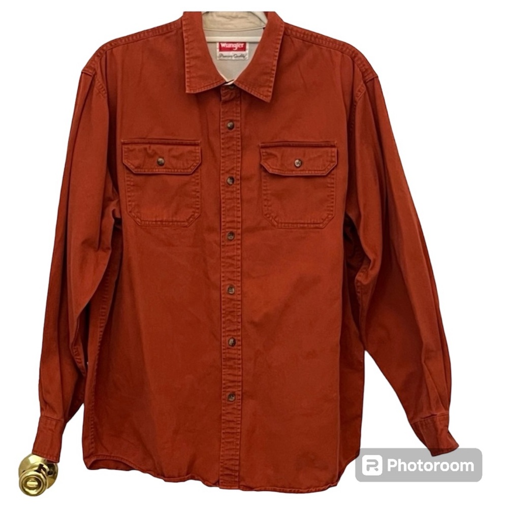 Wrangler Men's Long Sleeve Button Shirt Outdoor 100% Cotton Orange Rust